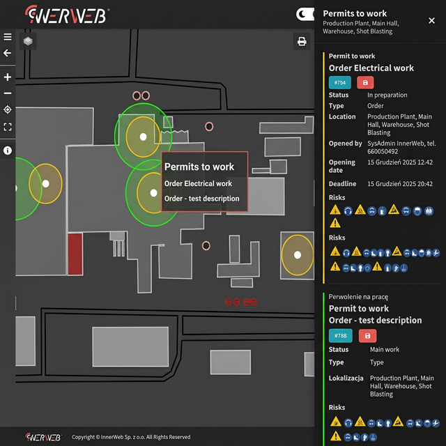 PTW online — permit view on the plant map